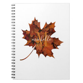 Personalised Floral Monogram Autumn Maple Leaf Notebook