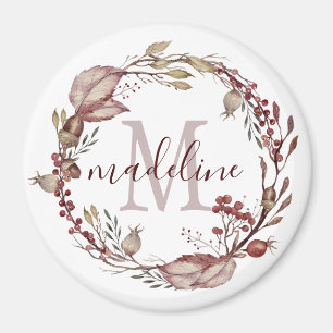 Personalised Floral Monogram Autumn Red Foliage Magnet