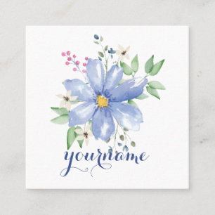 Personalised Floral Monogram Blue Wildflowers Square Business Card