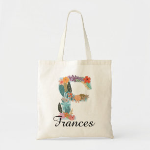 Personalised Floral Monogram Custom Name Botanical Tote Bag