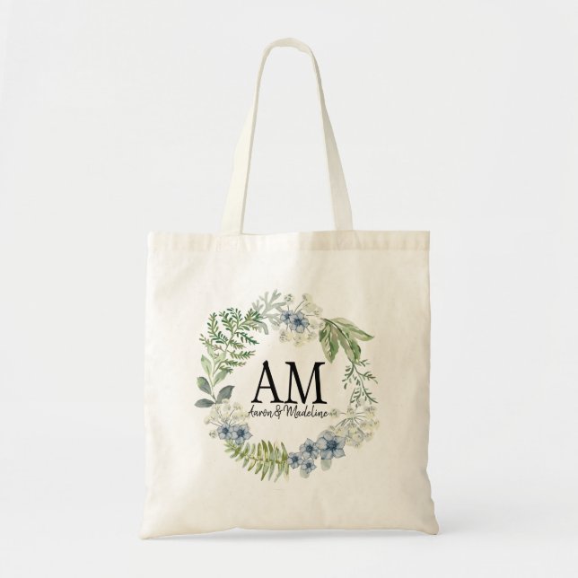 Personalised Floral Monogram Forest Flowers Tote Bag (Front)