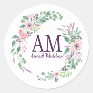 Personalised Floral Monogram Fresh Spring Foliage Classic Round Sticker