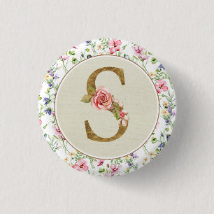 Personalised Floral Monogram, From A to Z 3 Cm Round Badge