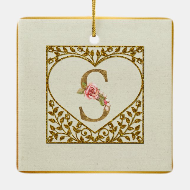 Personalised Floral Monogram, From A to Z  Ceramic Ornament (Back)