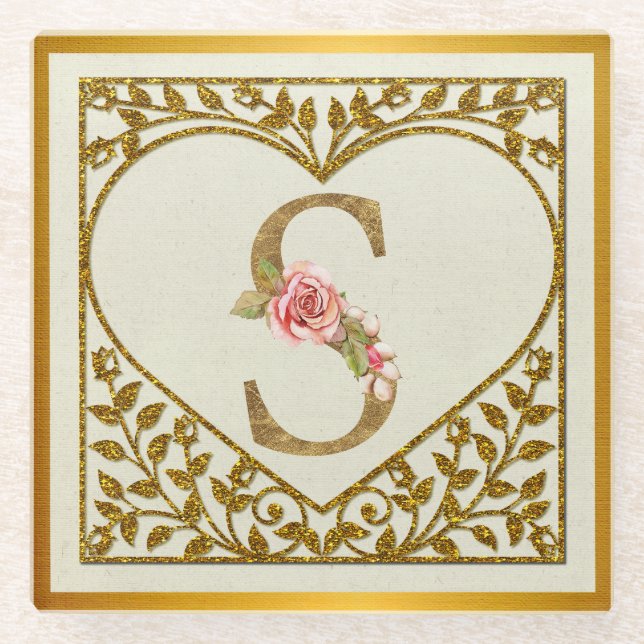 Personalised Floral Monogram, From A to Z  Glass Coaster (Front)