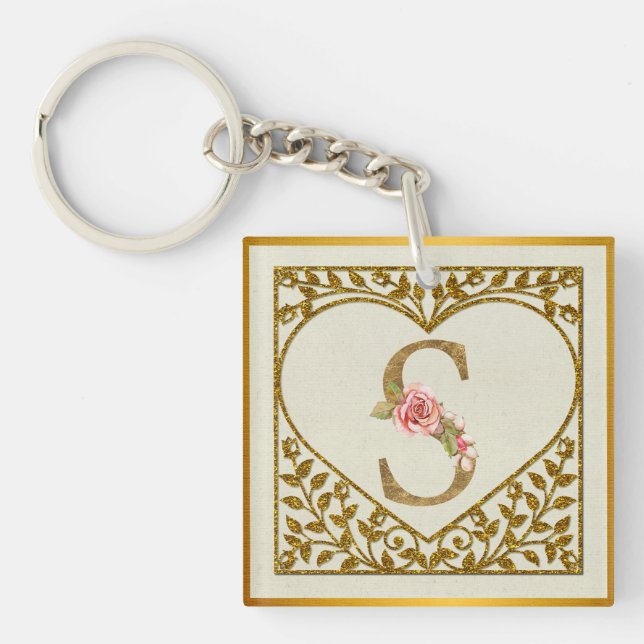 Personalised Floral Monogram, From A to Z  Key Ring (Front)