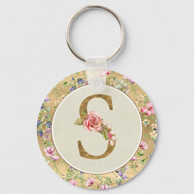 Personalised Floral Monogram, From A to Z  Key Ring (Front)