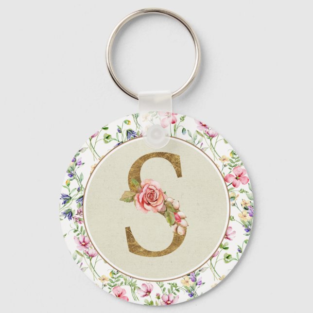 Personalised Floral Monogram, From A to Z  Key Ring (Front)