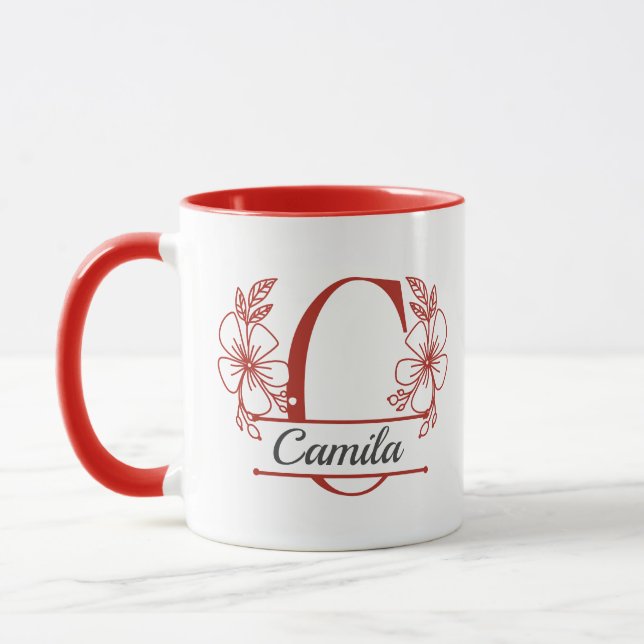 Personalised Floral Monogram Letter C Mug - Custom (Left)