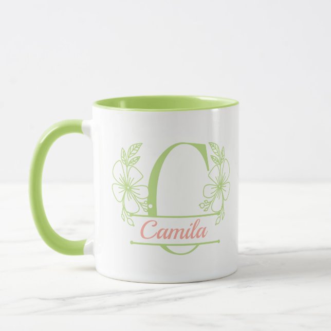 Personalised Floral Monogram Letter C Mug - Custom (Left)