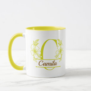 Personalised Floral Monogram Letter C Mug - Custom