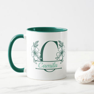 Personalised Floral Monogram Letter C Mug - Custom