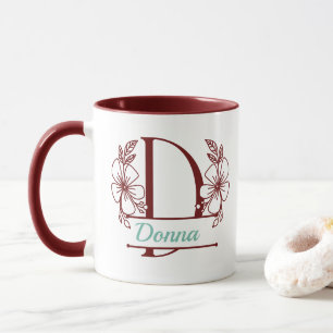 Personalised Floral Monogram Letter D Mug - Custom