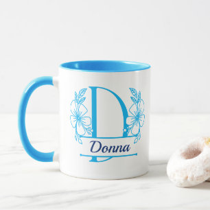 Personalised Floral Monogram Letter D Mug - Custom