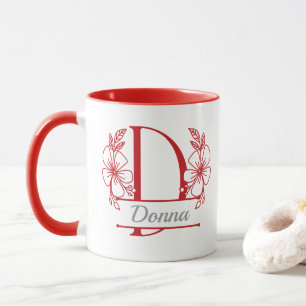 Personalised Floral Monogram Letter D Mug - Custom