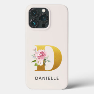 Personalised Floral Monogram Letter D Name iPhone 13 Pro Case