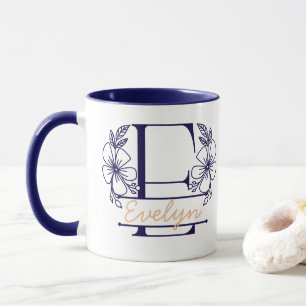 Personalised Floral Monogram Letter E Mug - Custom