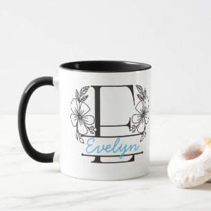 Personalised Floral Monogram Letter E Mug - Custom