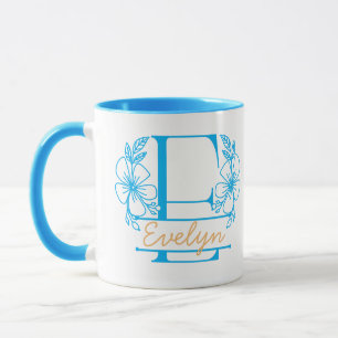 Personalised Floral Monogram Letter E Mug - Custom