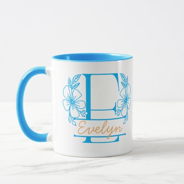 Personalised Floral Monogram Letter E Mug - Custom (Left)