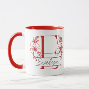 Personalised Floral Monogram Letter E Mug - Custom