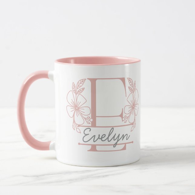 Personalised Floral Monogram Letter E Mug - Custom (Left)