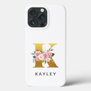 Personalised Floral Monogram Letter K Name iPhone 13 Pro Case