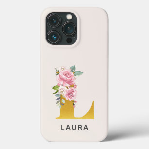 Personalised Floral Monogram Letter L Name iPhone 13 Pro Case
