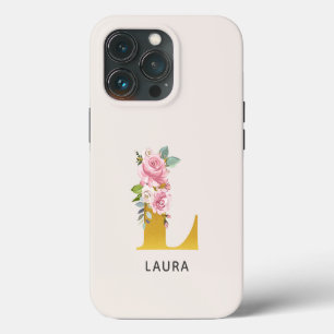Personalised Floral Monogram Letter L Name iPhone 13 Pro Case