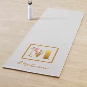 Personalised Floral Monogram Letter M Botanical Yoga Mat