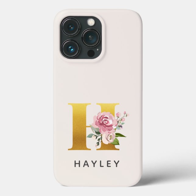 Personalised Floral Monogram Letter M Name Case-Mate iPhone Case (Back)