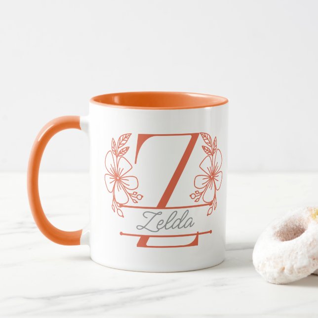 Personalised Floral Monogram Letter Z Mug - Custom (With Donut)