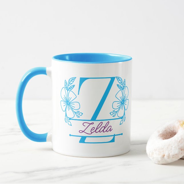 Personalised Floral Monogram Letter Z Mug - Custom (With Donut)