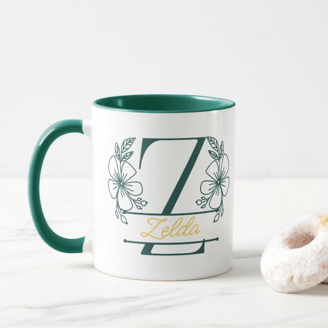 Personalised Floral Monogram Letter Z Mug - Custom (With Donut)