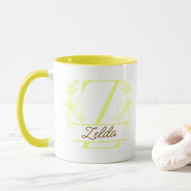 Personalised Floral Monogram Letter Z Mug - Custom (With Donut)