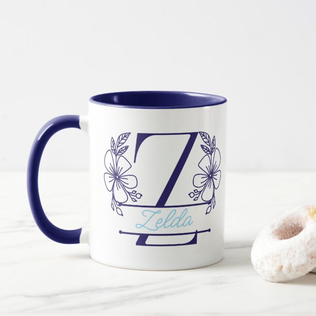Personalised Floral Monogram Letter Z Mug - Custom (With Donut)