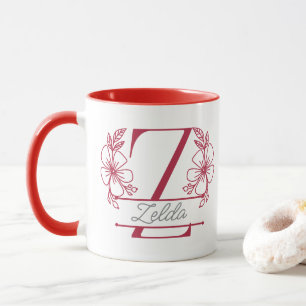 Personalised Floral Monogram Letter Z Mug - Custom