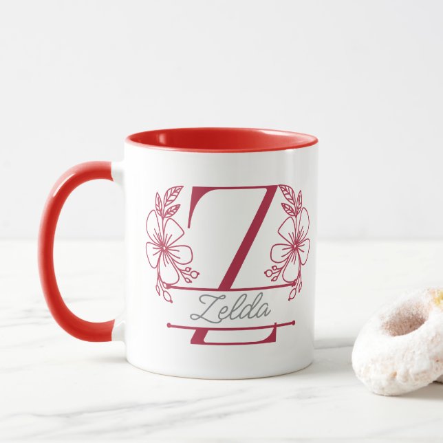 Personalised Floral Monogram Letter Z Mug - Custom (With Donut)