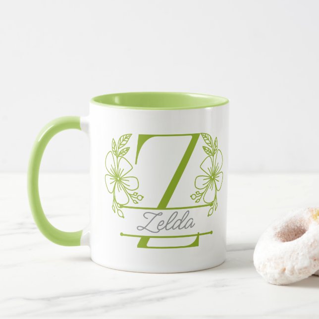 Personalised Floral Monogram Letter Z Mug - Custom (With Donut)