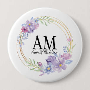 Personalised Floral Monogram Lilac Bouquet 10 Cm Round Badge