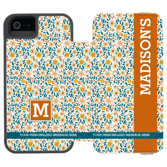 Personalised Floral Monogram & Name  Incipio iPhone Wallet Case (Folio Open)