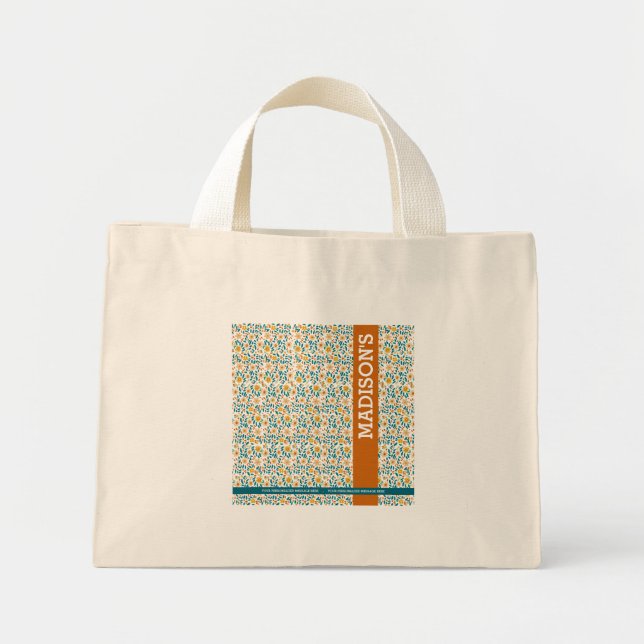 Personalised Floral Monogram & Name  Mini Tote Bag (Front)
