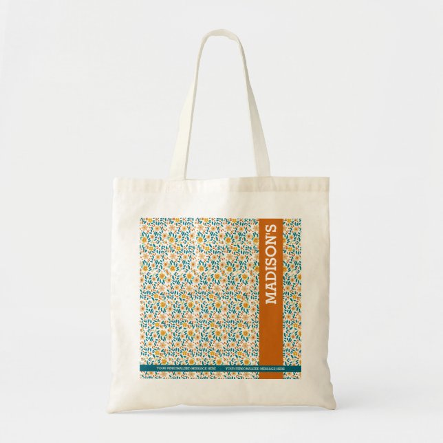 Personalised Floral Monogram & Name  Tote Bag (Front)
