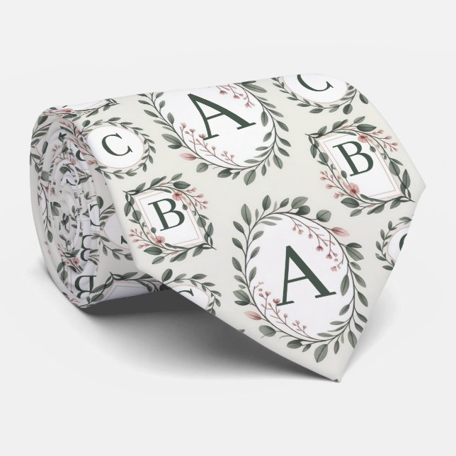 Personalised Floral Monogram  Tie (Rolled)