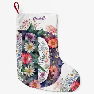 Personalised Floral Monogram Watercolor Flowers Small Christmas Stocking