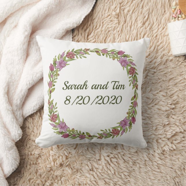 Personalised Floral Monogram Wedding date Cushion (Blanket)