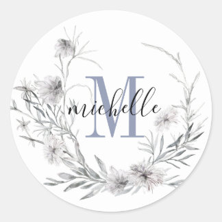 Personalised Floral Monogram Wildflower Foliage Classic Round Sticker