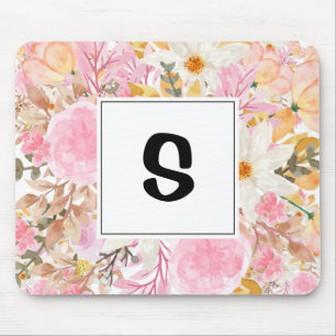 Personalised Floral Monogram with Initial Mouse Pad