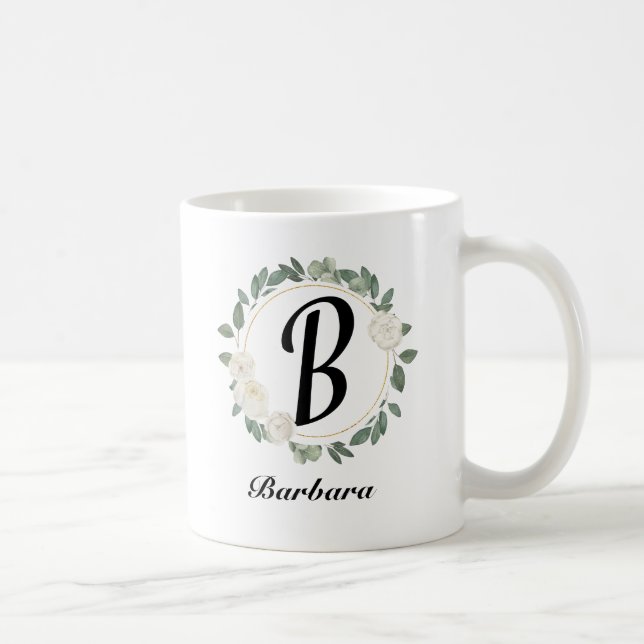 Personalised Floral Monogram with Name  Coffee Mug (Right)