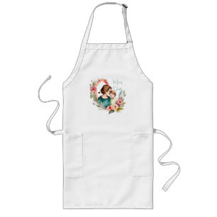 Personalised Floral Mother and Daughter Son Long Apron